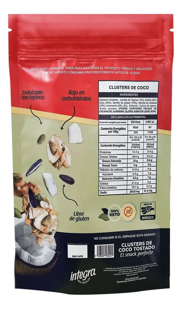 Clusters Coco Tostado Con Amaranto Snack Keto