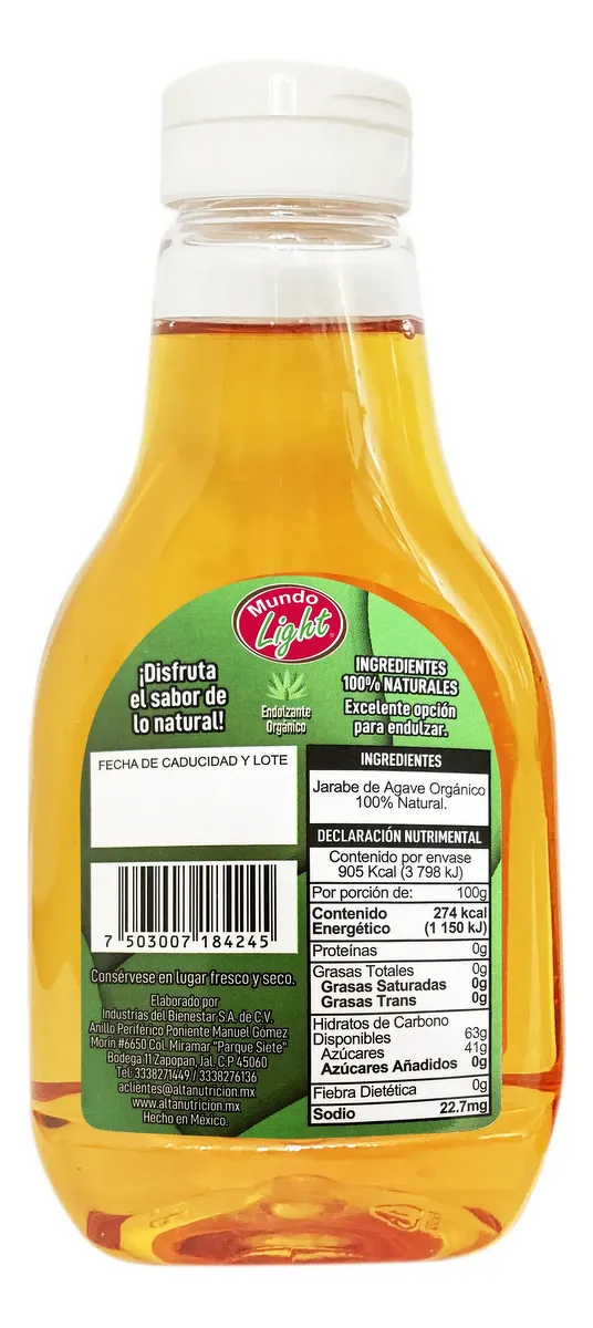 Jarabe De Agave Org&aacute;nico Endulzante Natural